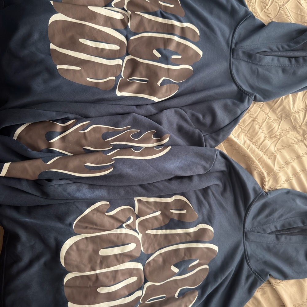 SHEIN Navy and Brown Graphic Hoodie